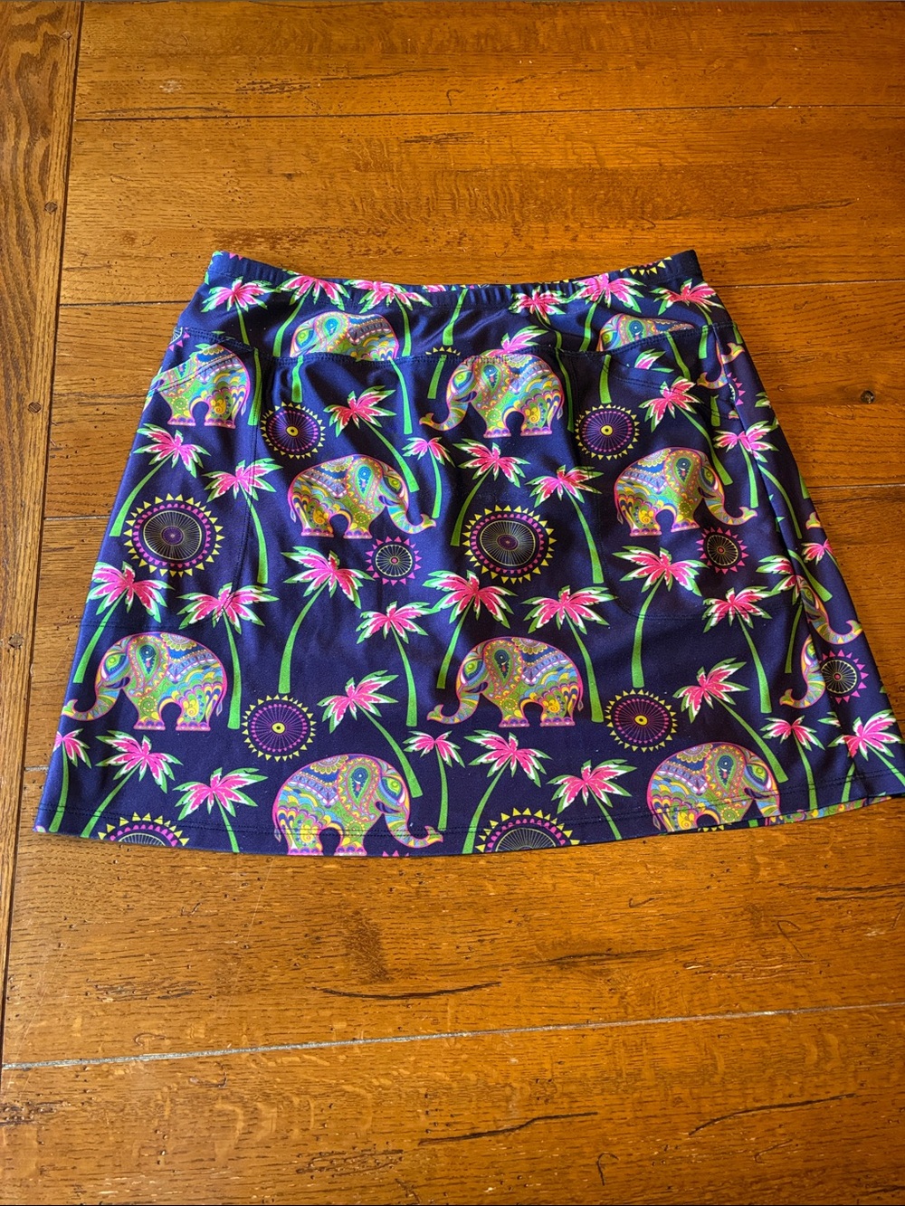 Navy Elephant Print Golf A-Line Skirt/Skort